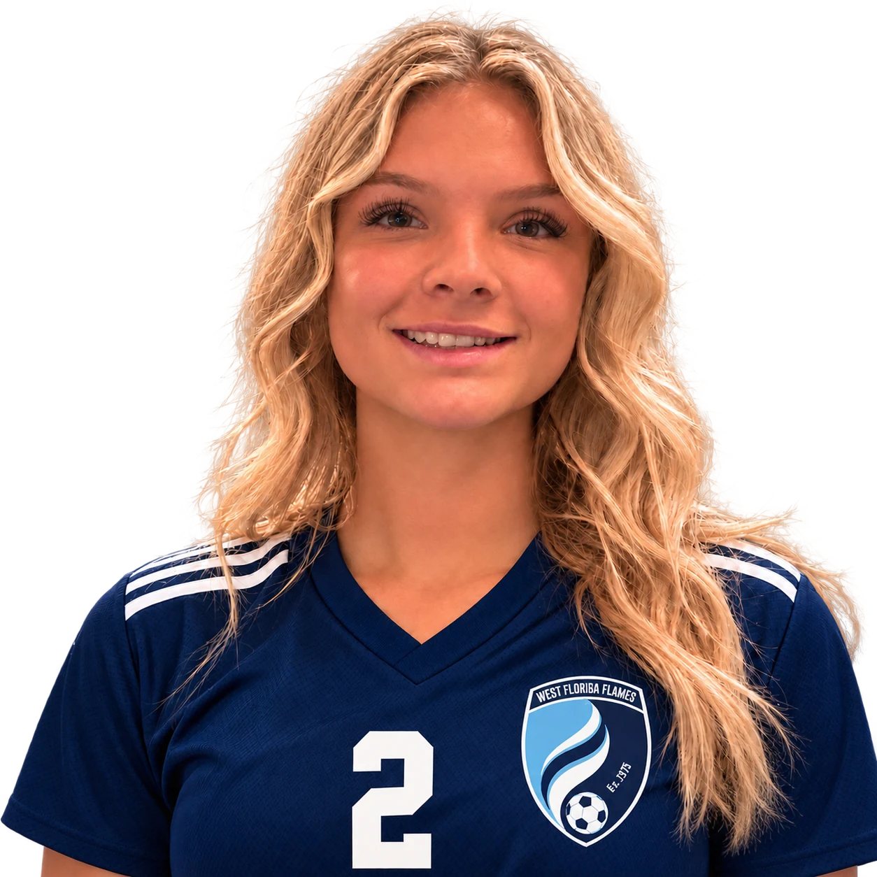 Portrait of Samantha Hengel in a navy soccer training shirt